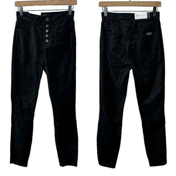 7 for all Mankind NWT Black Velvet High Waist Ankle Skinny Exposed Button Pants - Picture 2 of 9